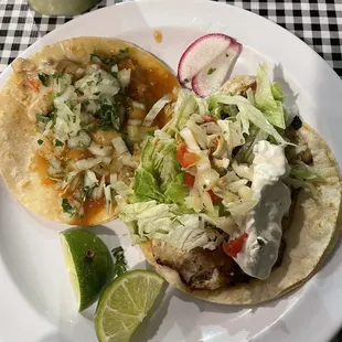 left chicken taco and right fish taco (tilipia)