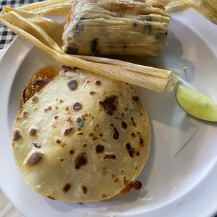 chicken mulita and a Chipilin Tamale  ~ amazing