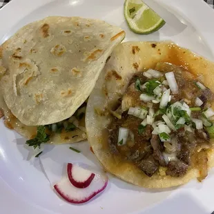 Chicken mulita and asada taco