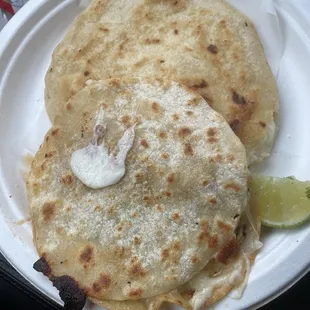 chicken mulita and a cheese pupusas