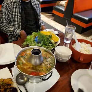 Eggplant + pork, Pineapple curry hot pot (w/ shrimp)