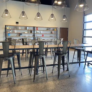 tables and chairs in a restaurant