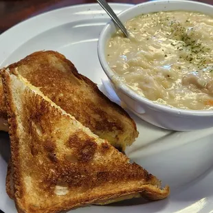 Grilled cheese and chicken/dumpling soup