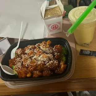Sesame Chicken Thai Fried Rice Bubble Milk Tea