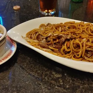 Sour soup and Steak Lo Mein