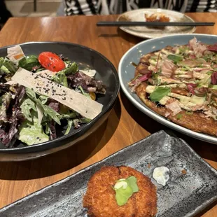 Salad and Okonomiyaki