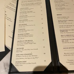 Cocktail list