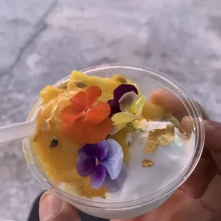 A mix of coconut and mango passionfruit sorbet!