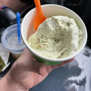 Sad small scoop but the flavor was great. Pistachio