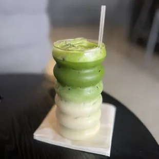 Iced matcha latte with oat milk