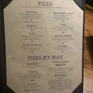 Dinner menu