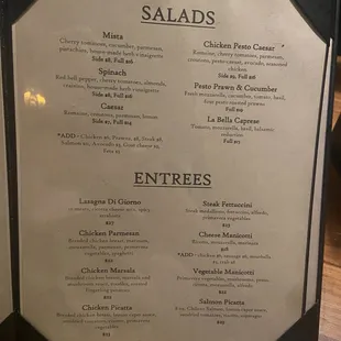 Dinner menu