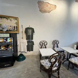 a table and chairs in a coffeehouse