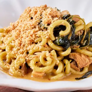 Gramigna Pasta, fennel pollen, milk braised pork ragu, spigarello