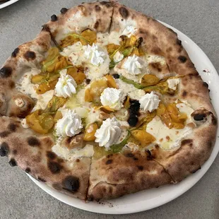 Squash blossom ricotta pizza