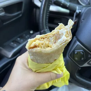 a hand holding a burrito