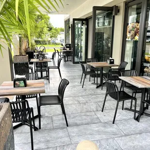 tables and chairs outside