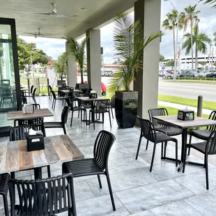 tables and chairs outside