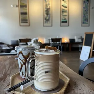 Black Sesame Smoothie and Iced Coffee Cube Latte