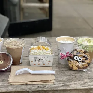 French Vanilla Latte - Hot, Cafe Mocha - Iced, Pistachio Cream Iced Latte w/o Espresso