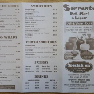 Front half of menu