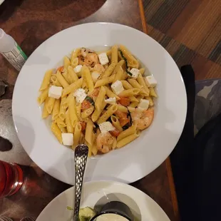 Penne Caprese with shrimp