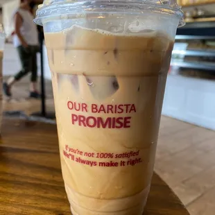 24 oz iced coffee with a shot of espresso + cream. Great quality coffee &amp; espresso with a classic Italian roast profile.