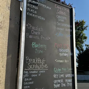 a menu on a blackboard