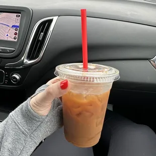 Medium Iced Coffee with Macadamia Nut* and Hazelnut* flavoring and oat milk