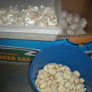 Fresh garlic.....each clove, peeled by hand!