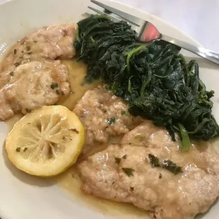 Veal piccata with spinach