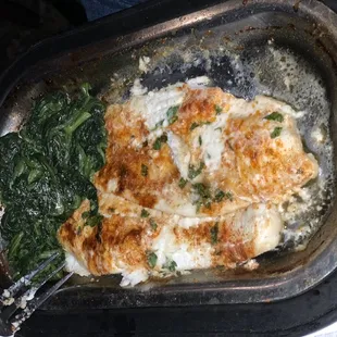 Broiled flounder, spinach