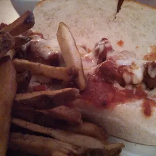 Meatball Sandwich and fries