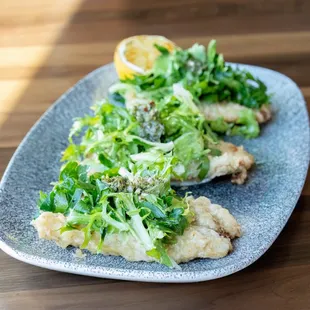 Fried Sardines- 
salsa verde | grilled lemon