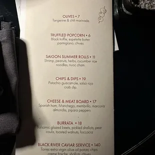 The food options offered since they don't have it posted anywhere else.