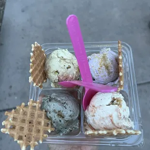 Alright with salted pistachio brittle, ube honeycomb, vampire smores and spring flavor guava cheese crisp