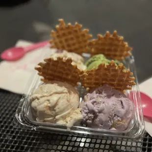 Flight! Matcha Black Seasame, Guava Cheese Crisp, Bumbleberry Cheesecake Crumble, and the Ube Honeycomb