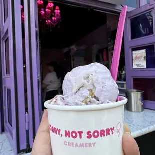 Blackberry Basque Cake and Ube Honeycomb split scoop $6