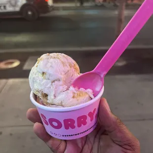 A double scoop with blackberry basque cake, and OG butter cake