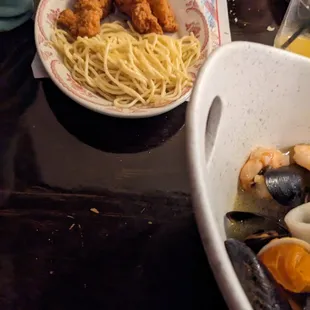 Kids tenders and buttered noodles $9