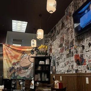 Seating area with cool wallpaper