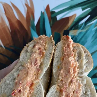 Sesame bagel with smoked sun dried tomato spread