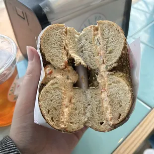 Za&apos;atar bagel with roasted veggie cream cheese