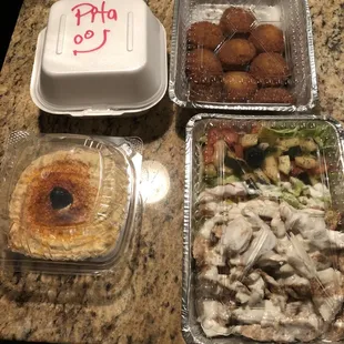 Falafel, Hummus, Chicken Shawarma