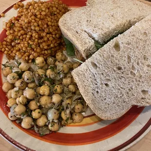 The Little Piggy Sandwich with Chickpea Salad and Israeli Couscous Salad