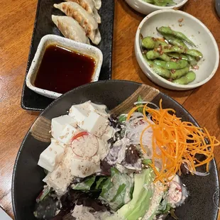 The tofu salad &amp; vegan potstickers w garlic edamame