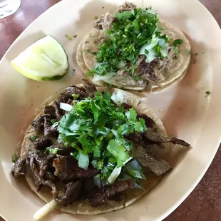 Street tacos, Barbacoa and Carne Asada.