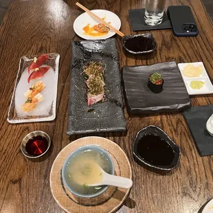 Nigiri, Miso Shiru Soup, tuna Tuna with Truffle Oil