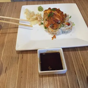 Volcano roll, after a few bites.  Delish!