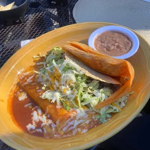 Combo meal I split with my sister. The most flavorful rice and beans I&apos;ve ever had!
